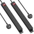 2 Packs - 7 Way Extension Lead Surge Protection with 3m Cable, 19 Inch Rack Mount Power Socket for Home Office Power, Black