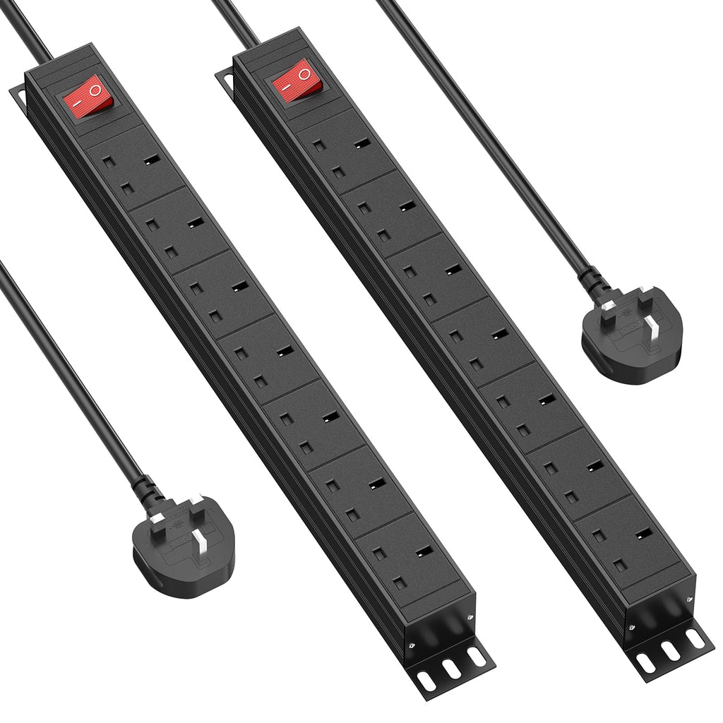 Surge Protected Extension Lead 3M, HANNELORE 7 Way Power Strip with Switch, Power Distribution Unit PDU Rack Mount Power Strip, 13Amp Multi Plug Extension Sockets for Home, Office and Industrial Use