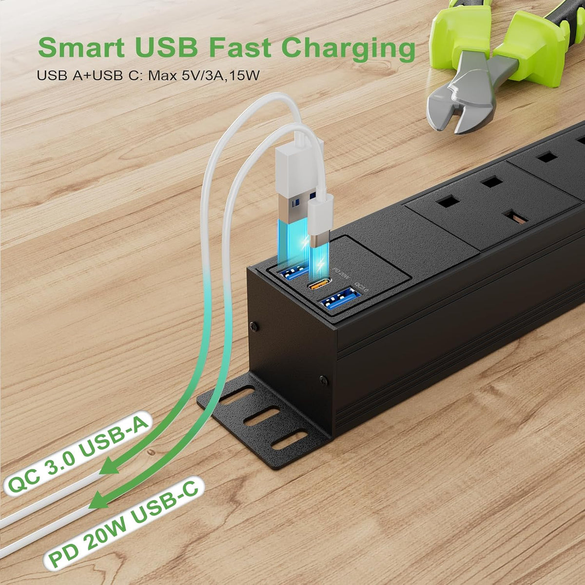 2 Packs - 8 Way Power Strip Surge Protector USB C PD20W, Wall Mount Power Strip for Home Office, 1.8M Cable Extension Cord, Black
